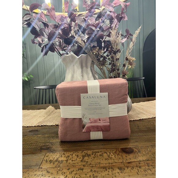 King Heavyweight Linen Blend Duvet & Sham Set Rose - Casaluna NEW - Picture 1 of 9